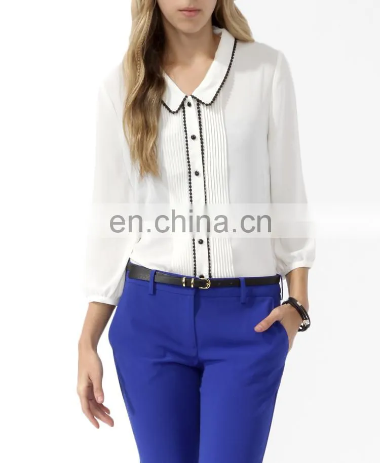CHEFON Custom embroidered womens white long sleeve cotton blouse 2016