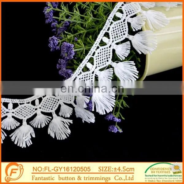 Flower Trimming laces And Waves White lace fabric wholesale tassels