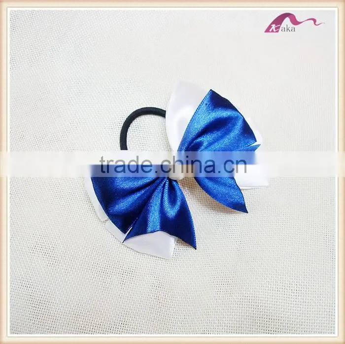 Graceful Pearl Ribbon Hair Bow With Elastic Bands For Girls