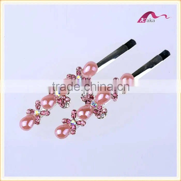 Charming Factory Price Multi Colors Elegant Hair Grips Metal Crystal Decorated Flower Shape Ceramic Beads Hair Clips For Girls