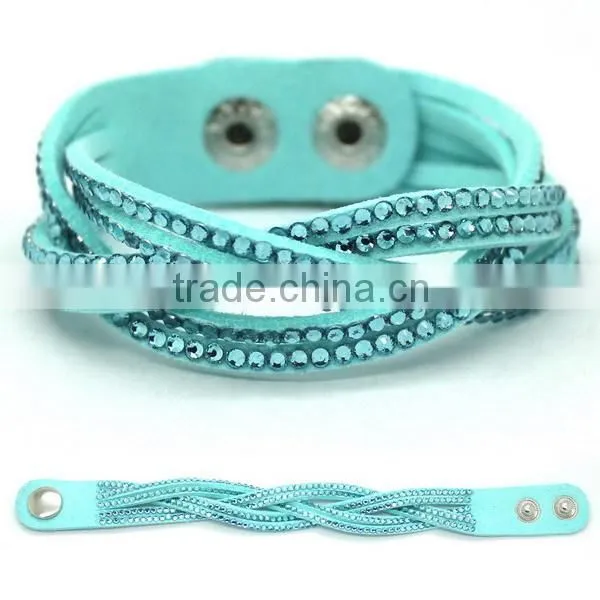 hot sale women rhinestone hard leather bangle bracelet