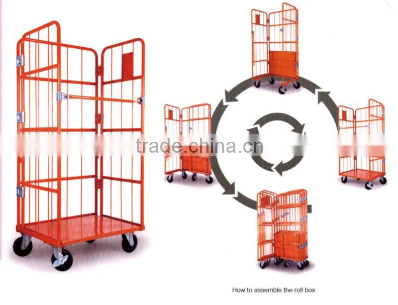 Metal wire mesh folding warehouse rolling cart