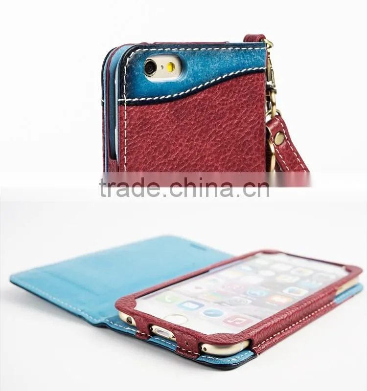 PU+Genuine Leather Cell Phone/Mobile Phone Case/Booklet for iPhone 6/6s for Lady/Female