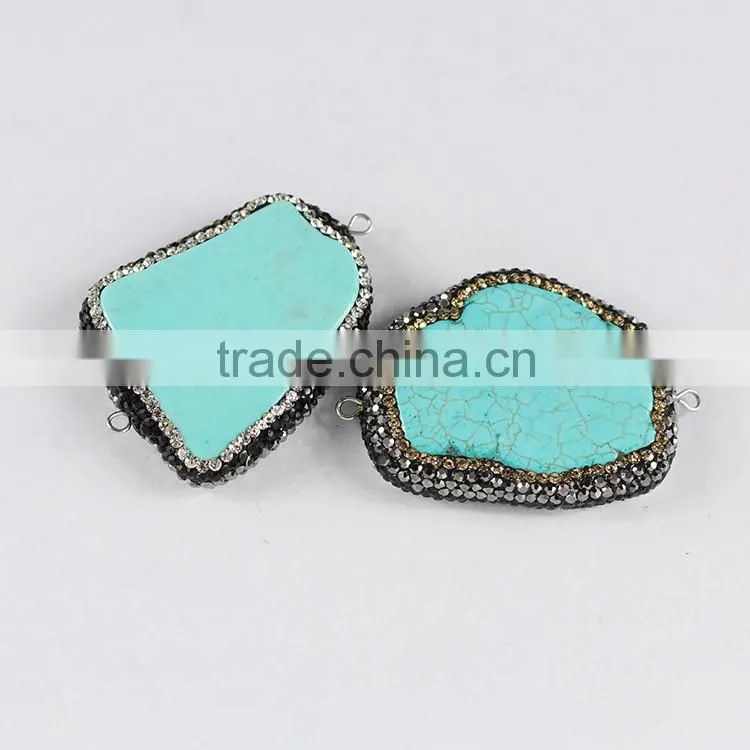 JF8606 Crystal Rhinestone Pave Turquoise Slab Slice Charm Connectors