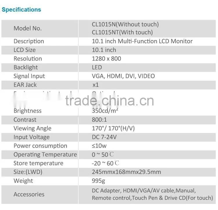 10.1" 1280*800 resolution LED Backlight industry resistive touch screen
