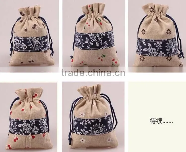 Welcome customized logo eco-linen fibric gift jewelry bag,promotion christmas drawstring gift bags