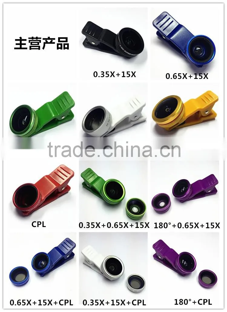 lens kit CPL 15x macro 0.65x wide angle universal clip 3 in 1 lens for mobile phone