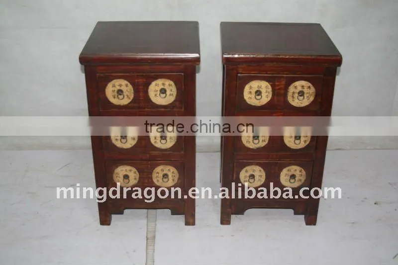 chinese antique red wooden small pair of bedside cabinet