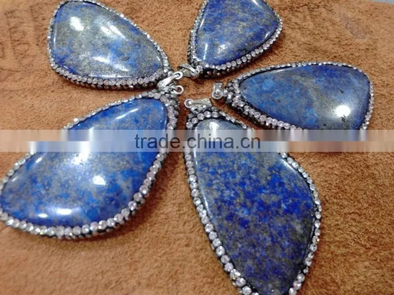 Factory Price crystal pave Big blue Lapis Lazuli gemstone pendant
