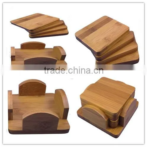 4-piece bamboo coasters set with bamboo holder