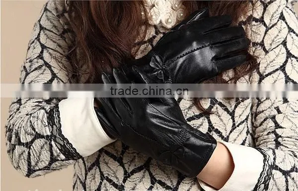 2014 Women Fahion Black Leather Long Glove for Party