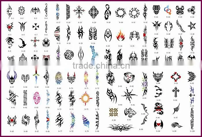 Airbrush Temporary Tattoo Stencil 100 designs, BOOK 8