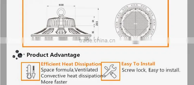CE RoHS approved 180W UFO dimmable led high bay light with 5 years warranty