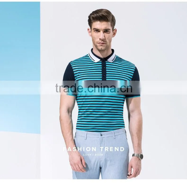 Summer new product Men's business casual short striped collar T-shirt with short sleeves