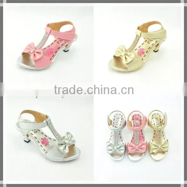 Hot sale china cheap girls sandal high heel with bow