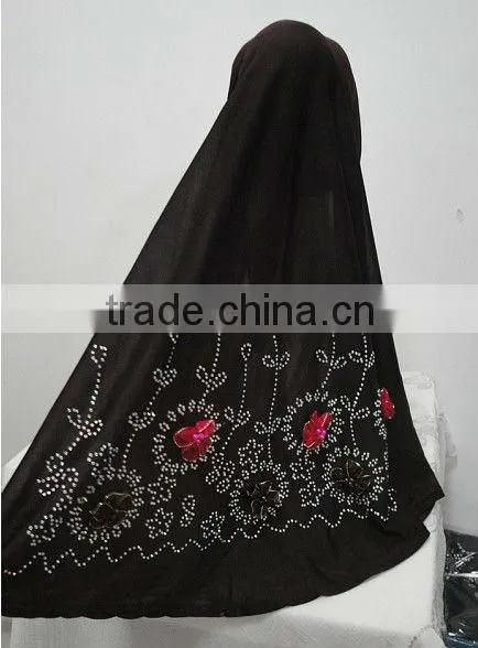 H110 latest muslim hijab with flower rhinestone design on back