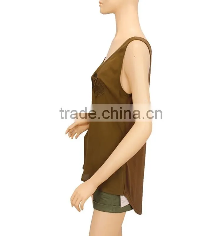 2016 S/S latest women tops stylish army green tank top