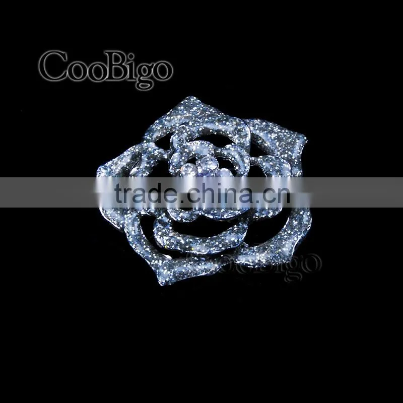 Fashion Jewelry Popular Colorful Glitter Powder Flower Rhinestone Brooches Pin Wedding Party Girl Gift Apparel Accessories