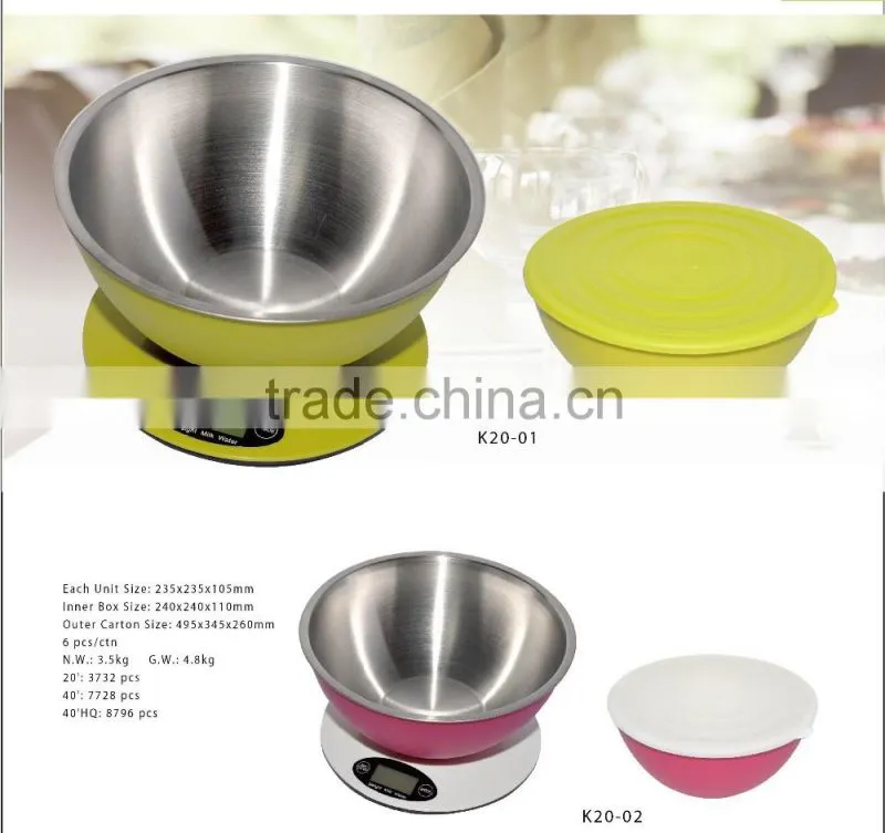 stainless steel big bowl kitchen diet food scale max 5kg