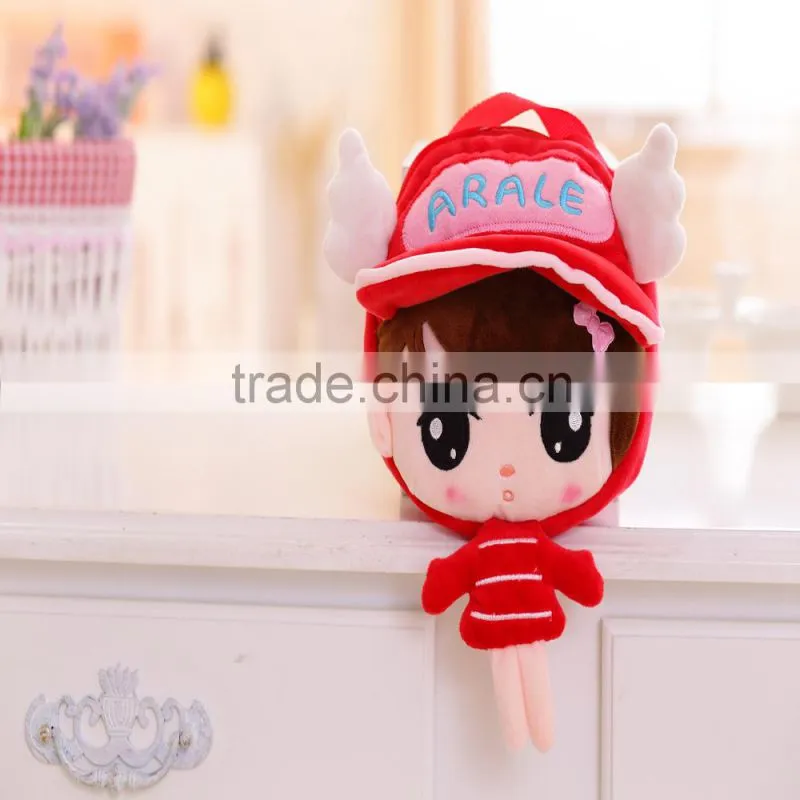 30*20cm beautiful customized blue plush Angel girl doll satchel with matched embroidery cap