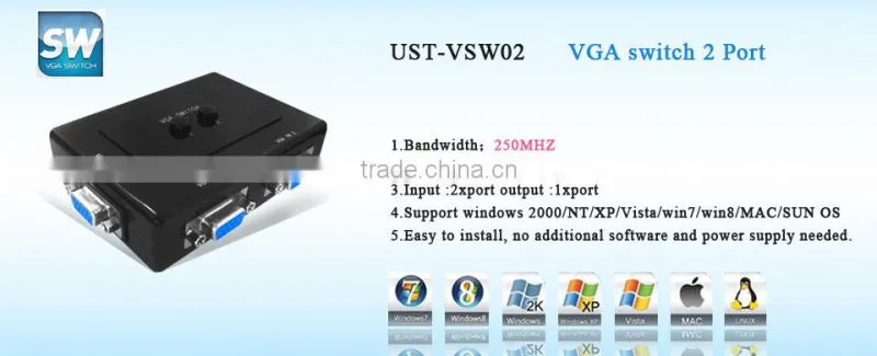 Best Selling vga switch 2 input 1 output 2ports vga switch