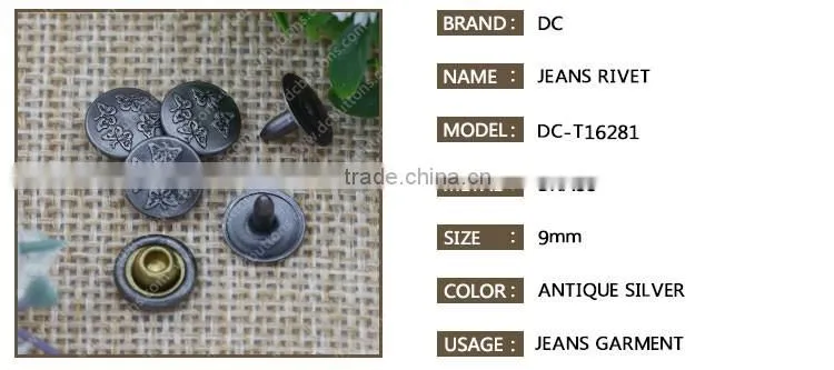 2016 brass metal custom jean rivet decorate garment accoessory