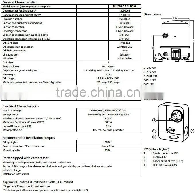 NTZ96 hermetic reciprocating Maneurop compressor