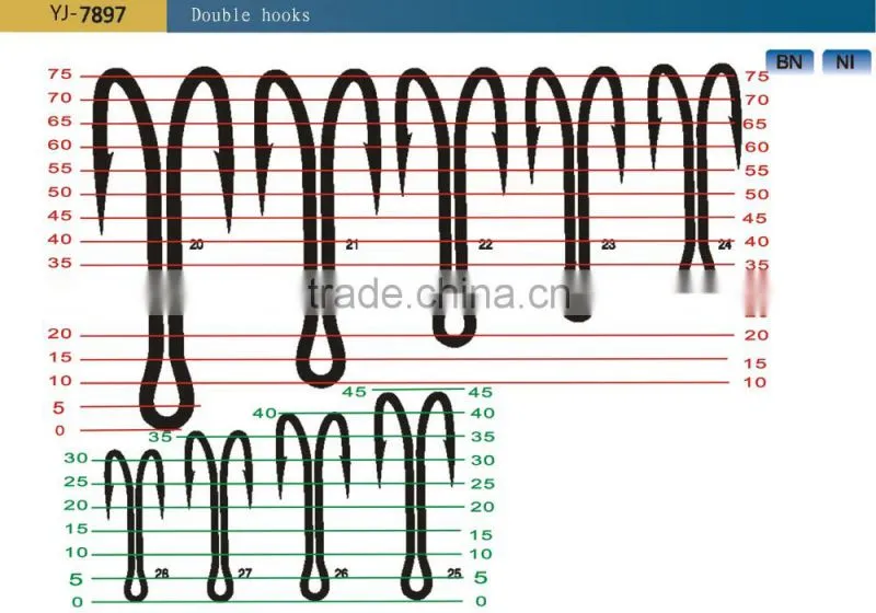 hot sale high quality treble DOUBLE HOOK of 45 degree