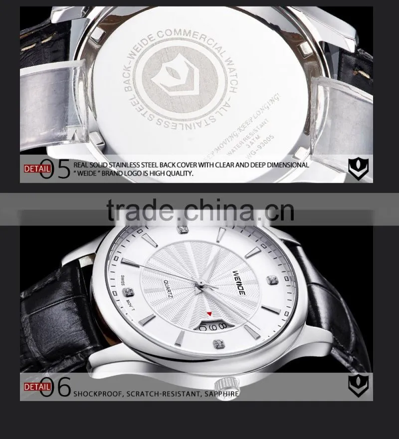 WEIDE Genuine Leather Waterproof Swis s Quartz Mens Luxury Watch