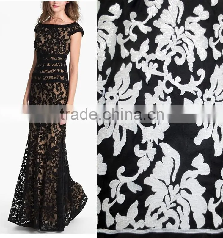 Wholesale Fancy sequins lace fabric for bridal and girls dress white sequined mesh lace french net lace textile
