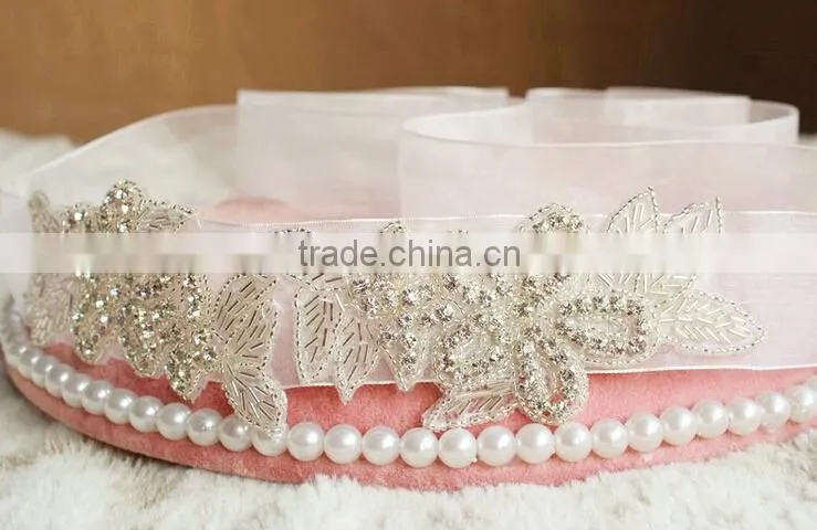 24*5.8cm Leaf Clear DIY Craft Bridal Sash Rhinestone Trim Belt