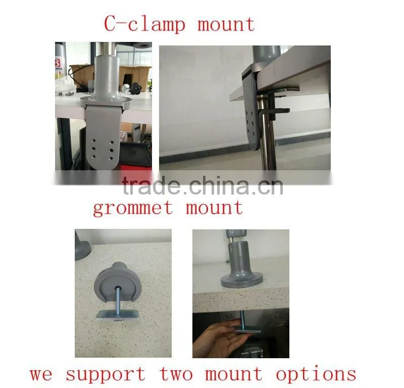 Modern Appearance lcd arm support clamp mount and grommet mount hanging dual monitors screens lcd arm