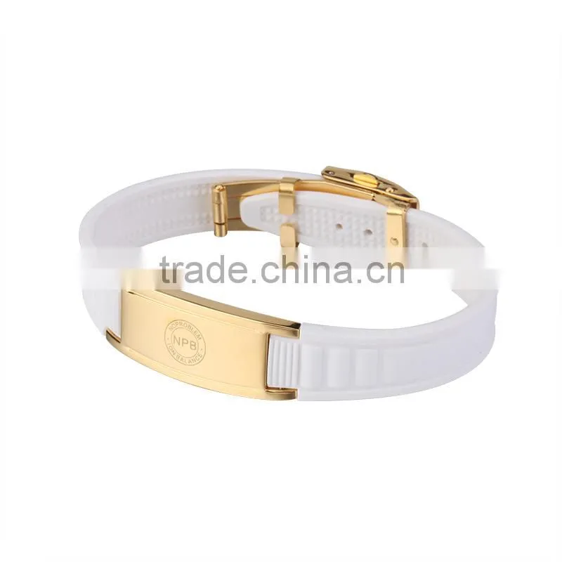 Noproblem P036G stainless steel fashion energy elastic fitness adjiustable wristband wholesale bracelet