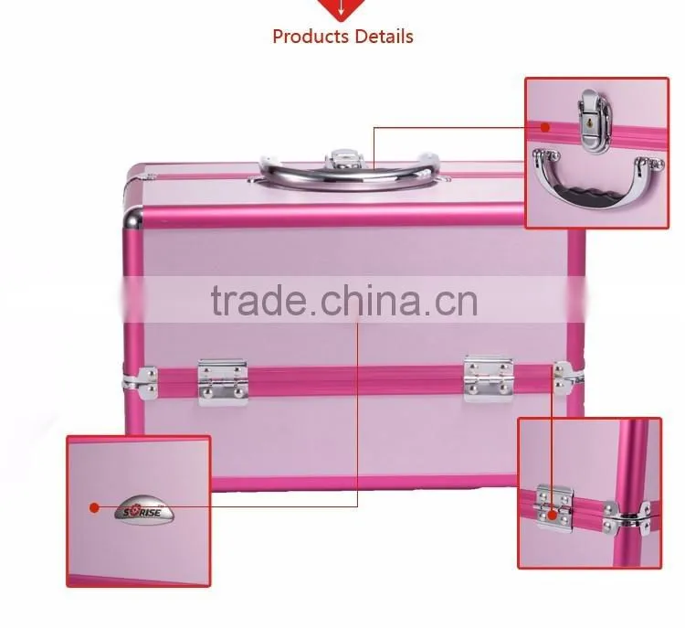Sunrise essential pro aluminum makeup train case with rolling tray and lock pink purple colors