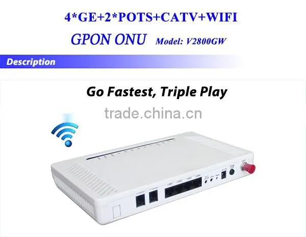 Up to 2.5Gbps High Speed FTTH GPON Terminal 4 GE 2POTs CATV Ports Triple Play ONU Equipment with WIFI