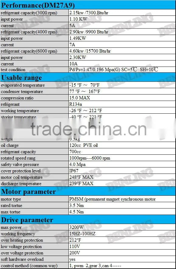 DM27A9 27cc 220VAutomotive dc air conditioner compressor for electric car