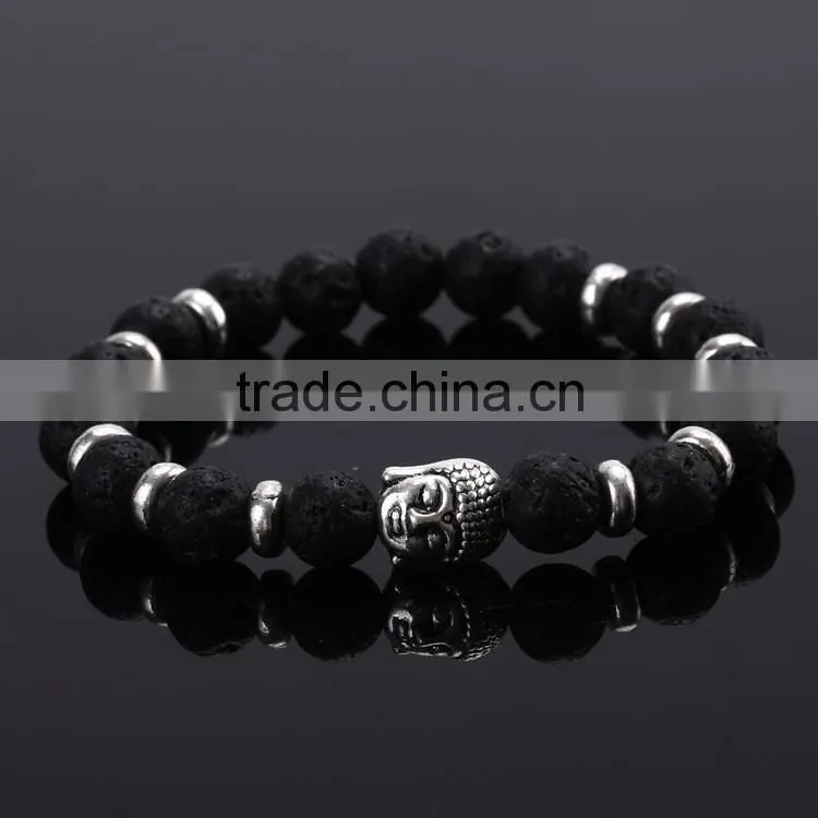 Hot Antique Crystal Rhinestone Leopard Head Lava Stone Buddha Bracelet