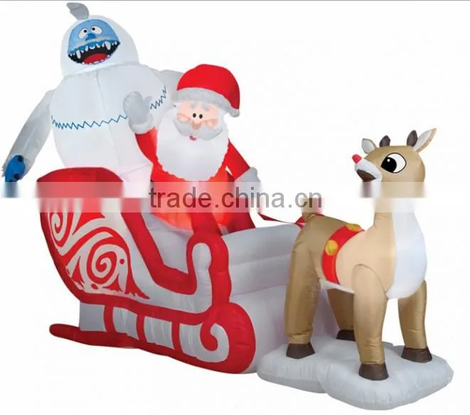 Christmas Inflatable Santa with Snow Monsters Sleigh Reindeer