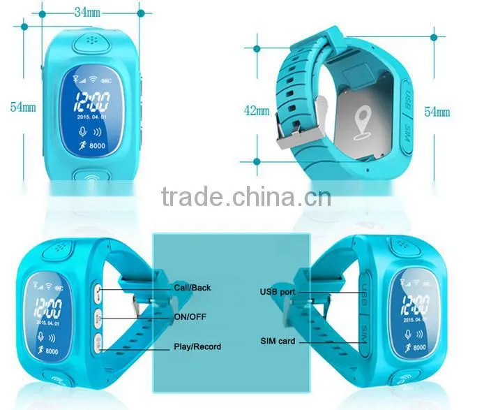 2015 High quality hand held use kids gsm gps sos watch Q