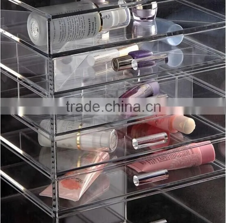high transparent customized 6 tiers clear acrylic makeup cosmetic display maufacturer