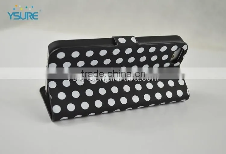 Simple Style PU leather case For iPhone 5c with White Spot , big magnet and support ability that easy to watch video