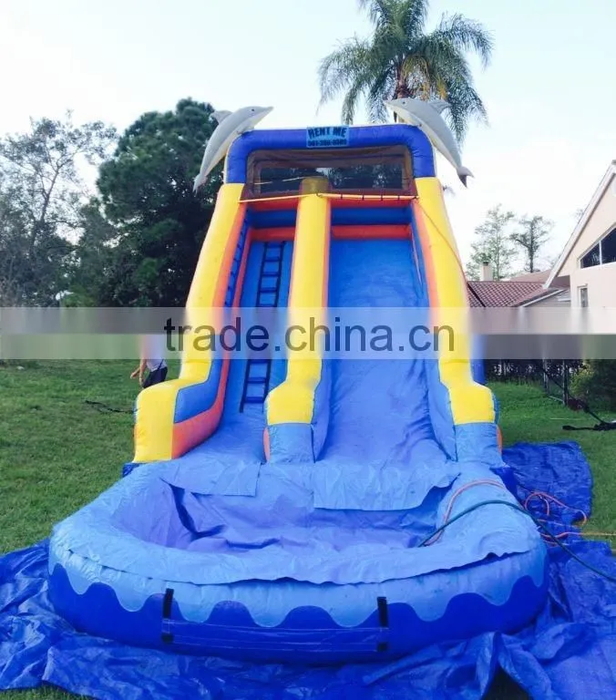Jumpfun made popular inflatable water slides with dolphin on top hot rental