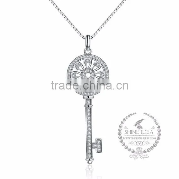 925 sterling silver rhinestone hollow flower key pendant charm idea jewelry fashion women necklace jewelry supplies 6360476