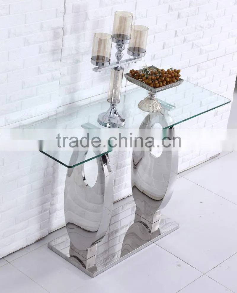 Industrial Tempered Glass Console Table with Metal