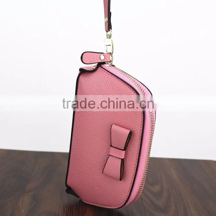 First Genuine leather Bow leather purse makeup Cosmetic Bag shell