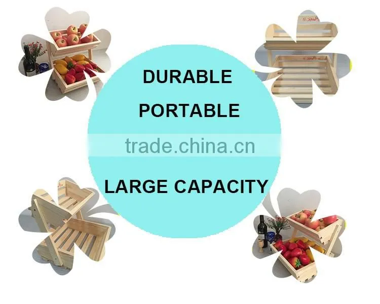 Large capacity decorative kitchen wooden fruit basket stand