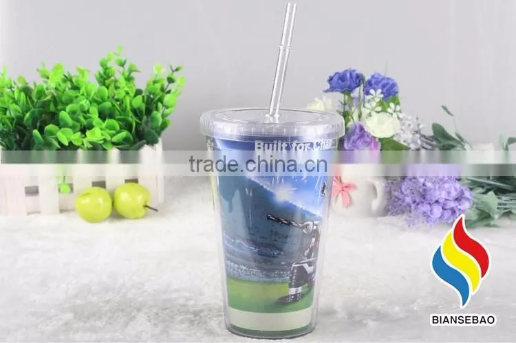 double wall pp plastic acrylic insulated tumbler with straw and lid