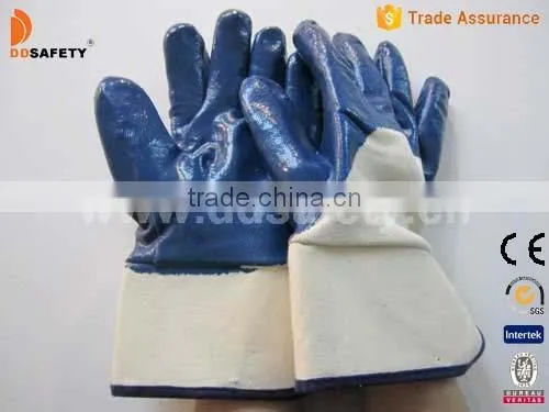 DDSAFETY Safety Cuff Cotton Lined Blue Nitrile Coated Hand Gloves