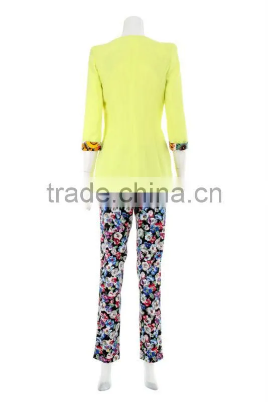 2014 Newest Fashion Long Sleeve Lime Contrast Custom Blazer