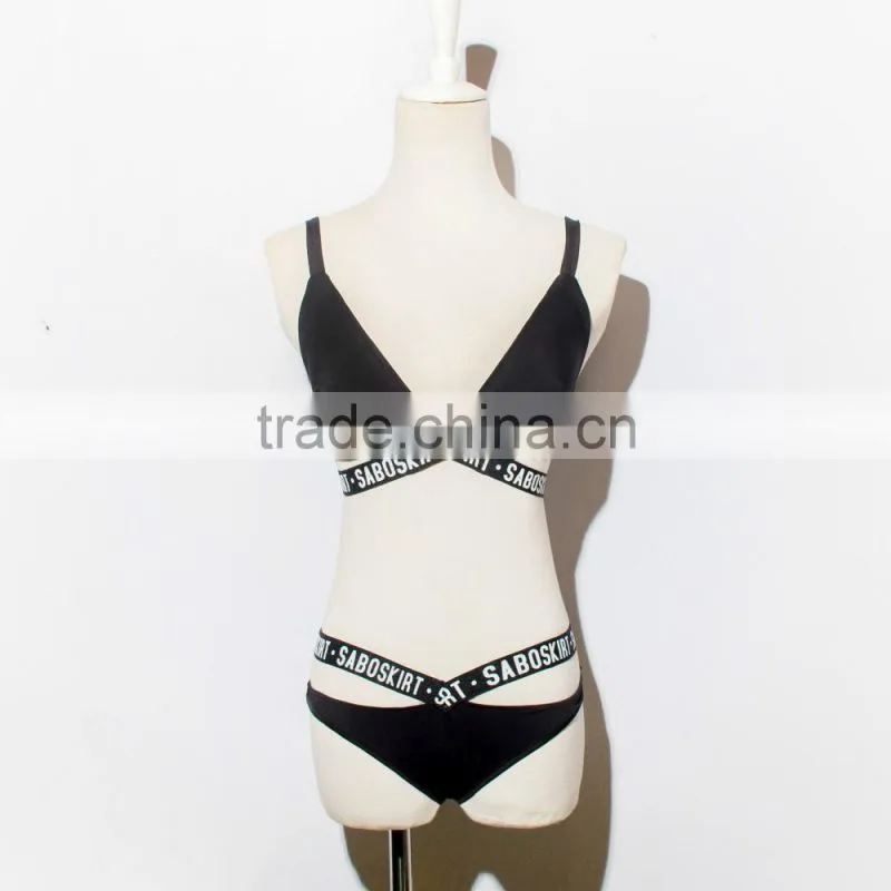 2017 new design open sexy girl full photo Letter printing strappy bikini triangle cross bandgae bikini swimsuit bathing suit